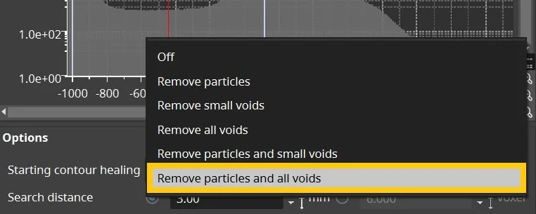 Remove particles and all voids option in the Surface determination dialog