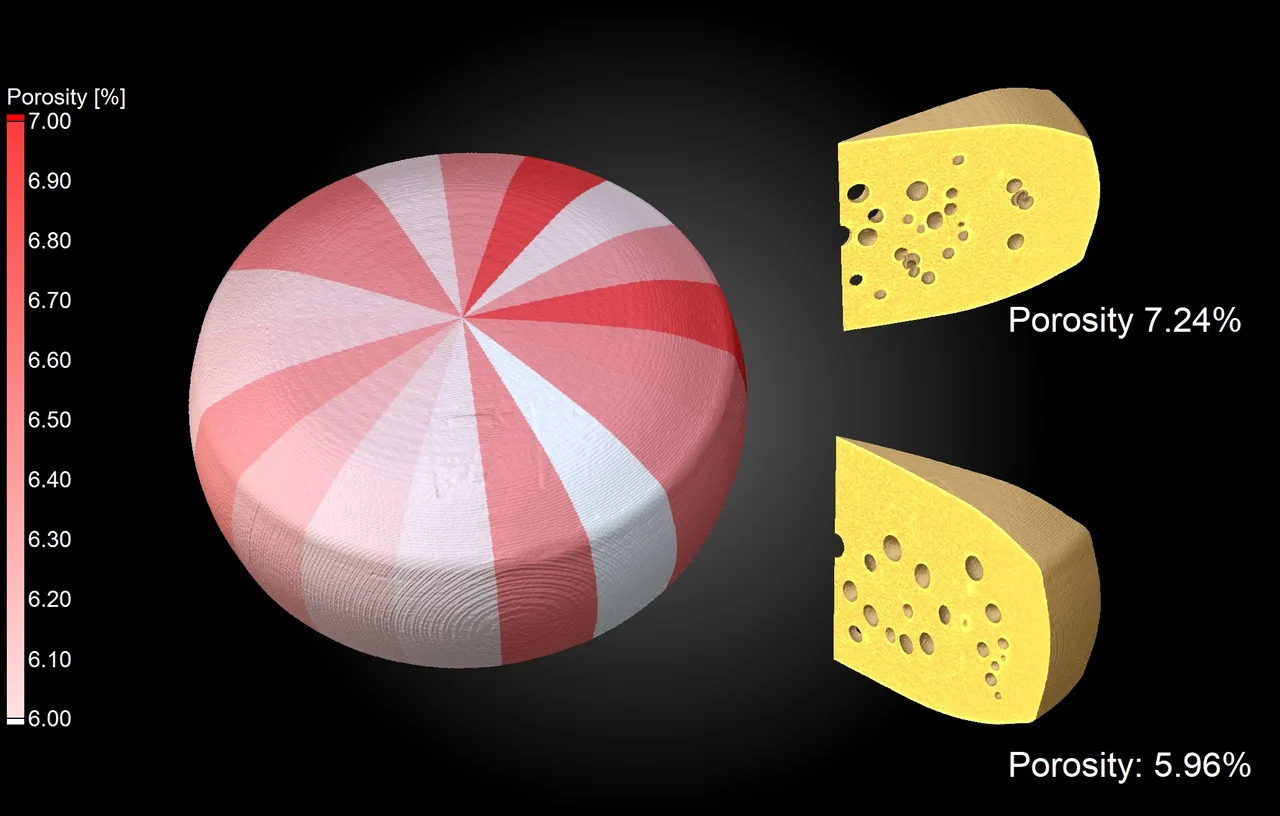 Porosity calculated in a cheese wheel