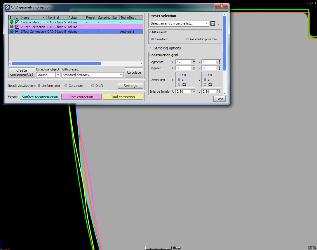 Manufacturing Geometry Correction with dialog box