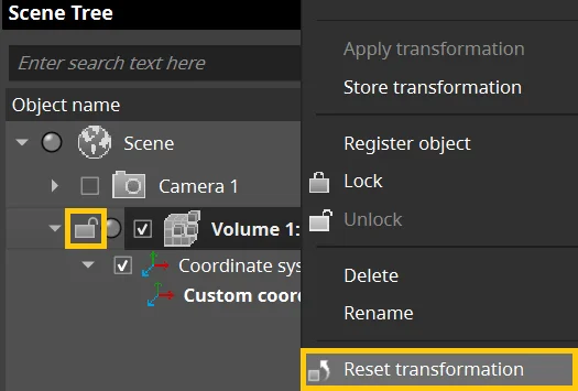 Scene tree context menu - reset transformation
