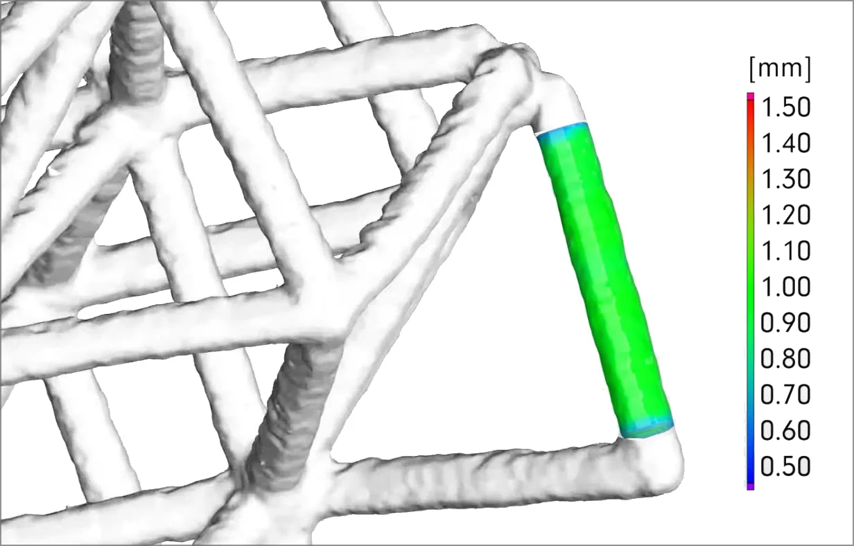 Wall thickness information of a single strut in the lattice structure