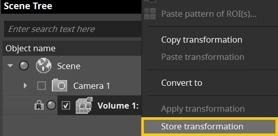 Scene tree context menu - store transformation
