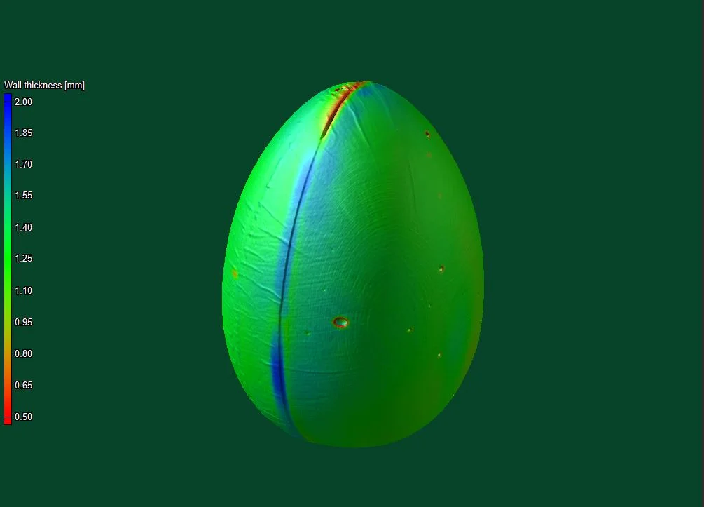 Wall thickness analysis with look up table on the outer shell of a surprise egg