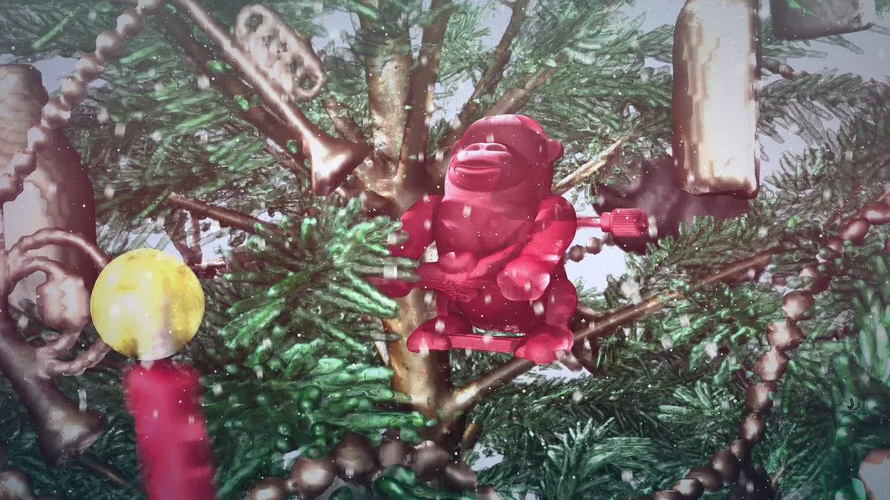 Toy gorilla on a Christmas tree