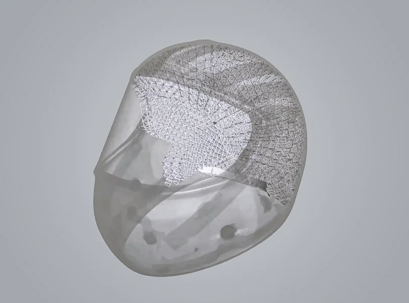 Lattice structure behind a semi-transparent helmet exterior